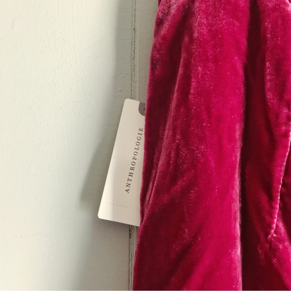 ANTHROPOLOGIE Connie Crushed Red Velvet Mini Skirt Ruched Side Slit - Picture 6 of 7